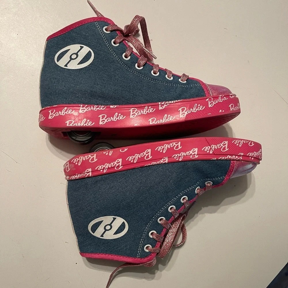 Heelys x Barbie Hustle High Top Denim Pink Roller Shoes - Youth Size 3